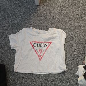 Guess Kids White Tee with Pink Triangle Logo